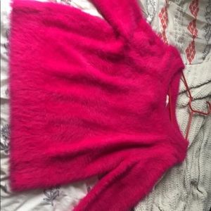 Bright hot pink fuzzy top